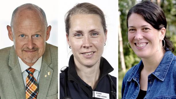 SLU:s förtjänstmedaljörer 2024. Från vänster: Bill Hansson (foto: Anna Scholl); Jenny Hedenby (foto: SLU); Aida Bargues-Tobella (foto: Daniel Stjärna).